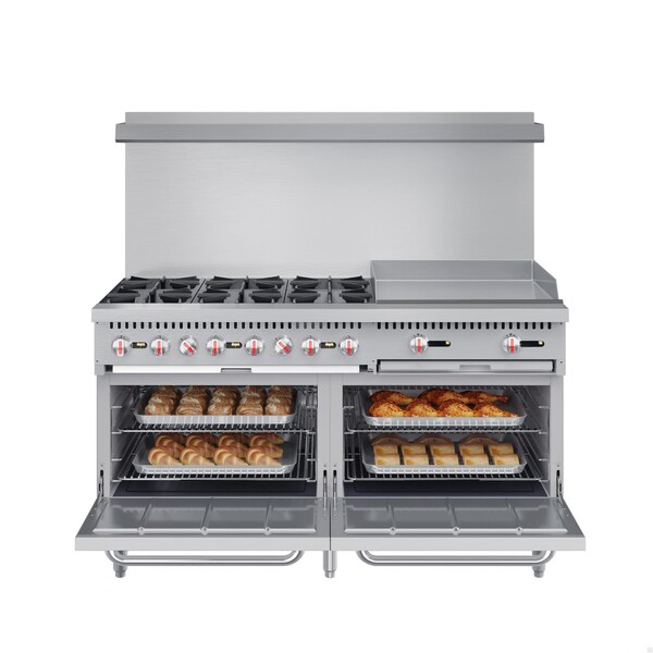 Koolmore 60 in. 6 Burner Commercial Natural Gas Range with 24 in. Griddle in Stainless-Steel - KM-CRG60-NG