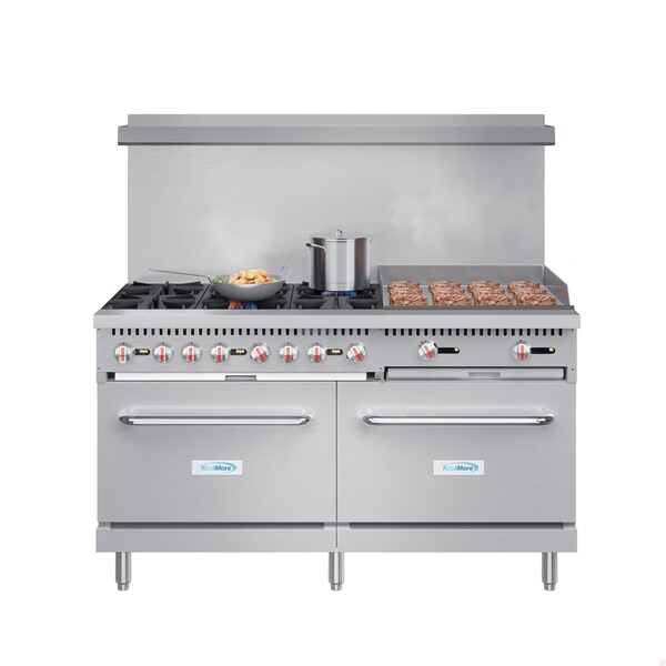 Koolmore 60 in. 6 Burner Commercial Natural Gas Range with 24 in. Griddle in Stainless-Steel - KM-CRG60-NG