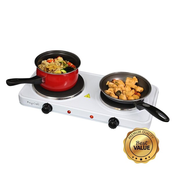 Megachef Electric Easily Portable Ultra Lightweight Dual Burner Cooktop Buffet Range in Sleek - White - MC-2012B