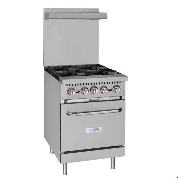 Koolmore 24 in. 4 Burner Commercial Natural Gas Range with Oven in Stainless-Steel - KM-CR24-NG