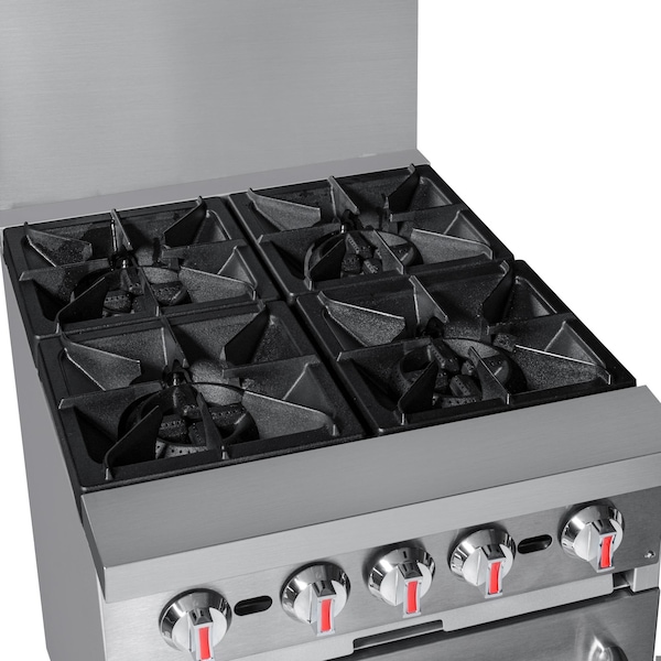 Koolmore 24 in. 4 Burner Commercial Natural Gas Range with Oven in Stainless-Steel - KM-CR24-NG
