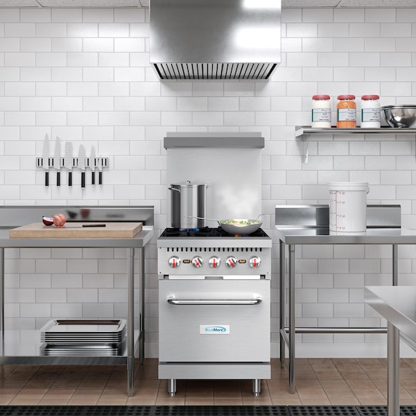 Koolmore 24 in. 4 Burner Commercial Natural Gas Range with Oven in Stainless-Steel - KM-CR24-NG