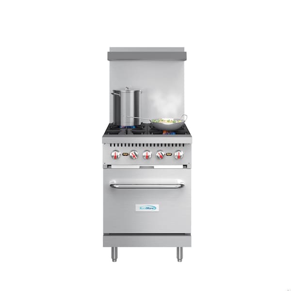 Koolmore 24 in. 4 Burner Commercial Natural Gas Range with Oven in Stainless-Steel - KM-CR24-NG