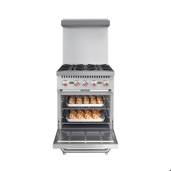 Koolmore 24 in. 4 Burner Commercial Natural Gas Range with Oven in Stainless-Steel - KM-CR24-NG