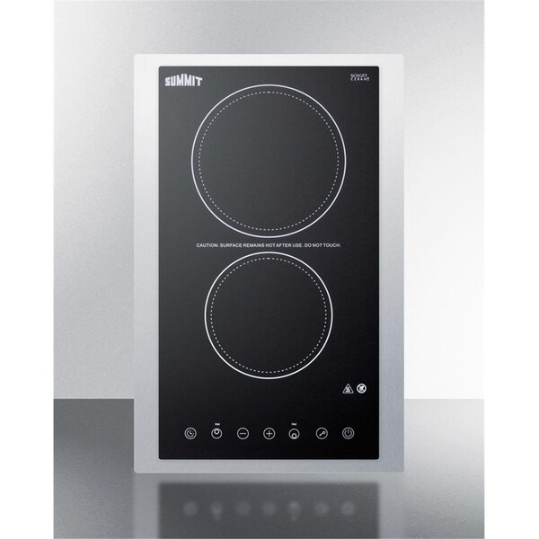Summit Appliance 15 in. 230v 2-Burner Cooktop with Digital Controls - Stainless Steel Collar, Ceramic Glass - Black - CR2B23T3BTK15