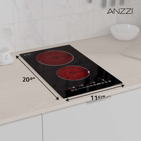 Anzzi 12in Electric Cooktop in Black Glass, Dual-Zone Radiant Heat, Ceramic Precision - AZ-CKTEL01