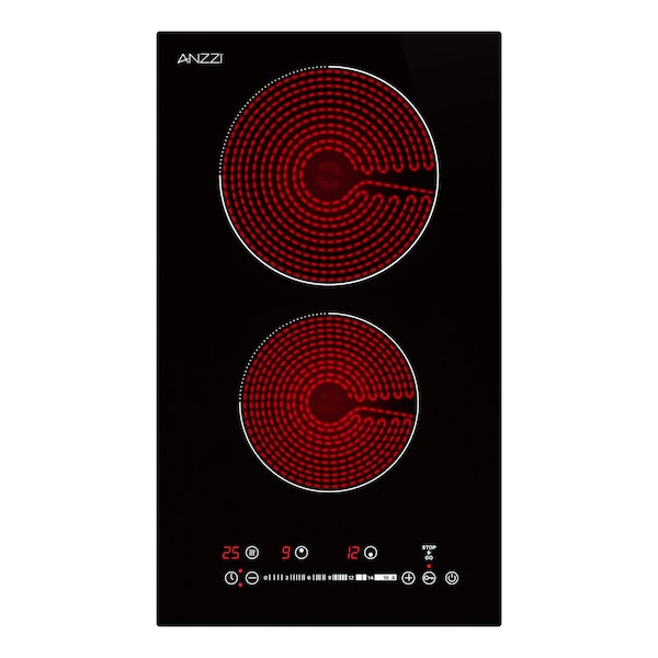 Anzzi 12in Electric Cooktop in Black Glass, Dual-Zone Radiant Heat, Ceramic Precision - AZ-CKTEL01