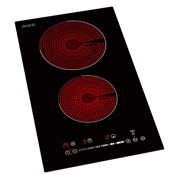 Anzzi 12in Electric Cooktop in Black Glass, Dual-Zone Radiant Heat, Ceramic Precision - AZ-CKTEL01