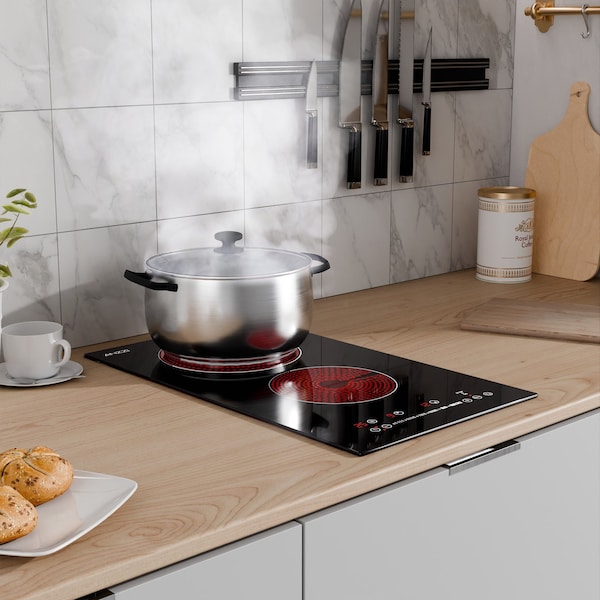 Anzzi 12in Electric Cooktop in Black Glass, Dual-Zone Radiant Heat, Ceramic Precision - AZ-CKTEL01
