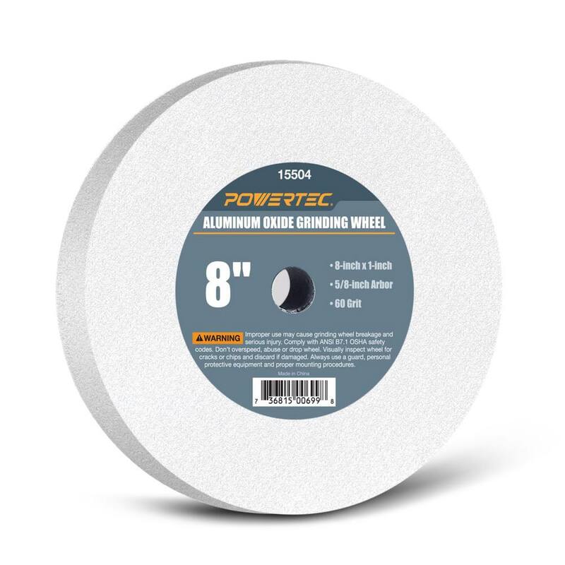Rueda de esmerilado de óxido de aluminio blanco de grano 60 de POWERTEC de 8 pulgadas x 1 pulgada x 5/8 pulgadas para esmeriladora de banco - 15504