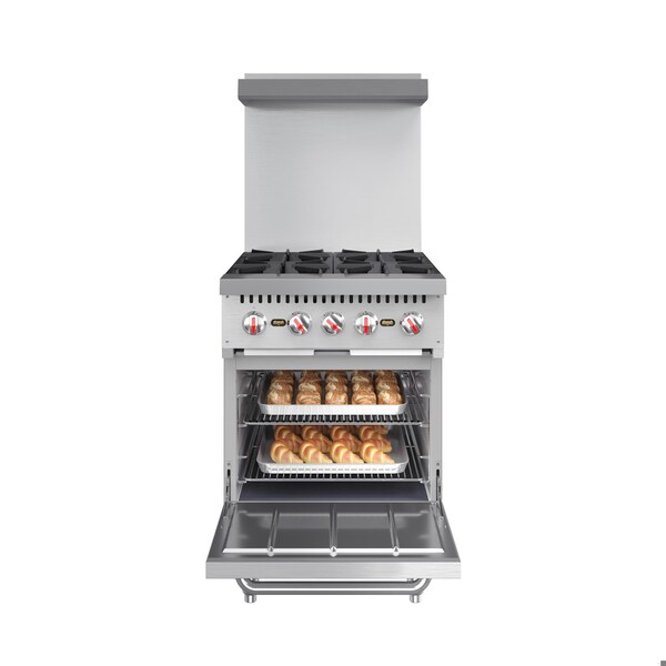 Koolmore 24 in. 4 Burner Commercial Liquid Propane Range with Oven in Stainless-Steel - KM-CR24-LP
