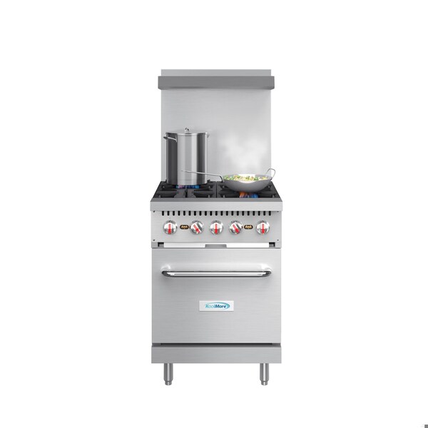 Koolmore 24 in. 4 Burner Commercial Liquid Propane Range with Oven in Stainless-Steel - KM-CR24-LP