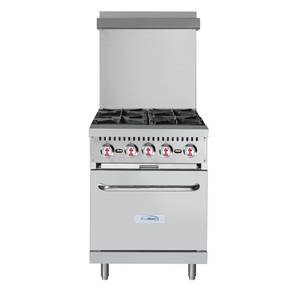 Koolmore 24 in. 4 Burner Commercial Liquid Propane Range with Oven in Stainless-Steel - KM-CR24-LP