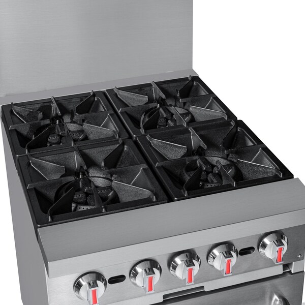 Koolmore 24 in. 4 Burner Commercial Liquid Propane Range with Oven in Stainless-Steel - KM-CR24-LP