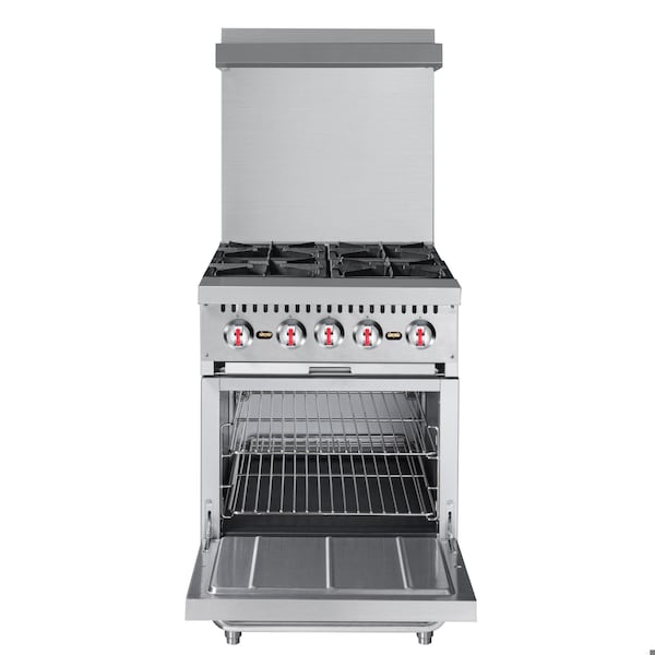 Koolmore 24 in. 4 Burner Commercial Liquid Propane Range with Oven in Stainless-Steel - KM-CR24-LP