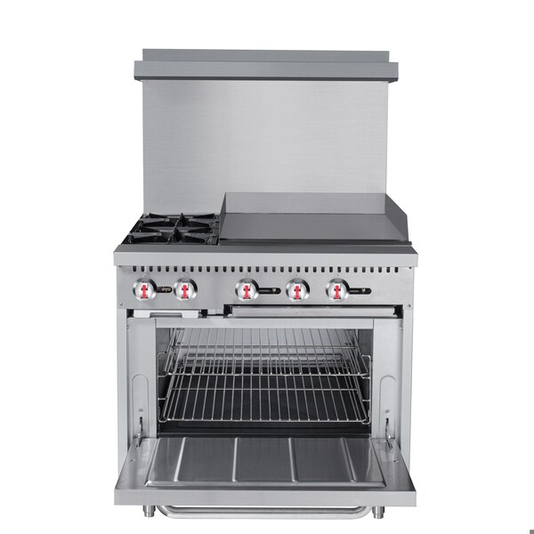 Koolmore 36 in. 2 Burner Commercial Natural Gas Range with 24 in. Griddle in Stainless-Steel - KM-CRG36-NG