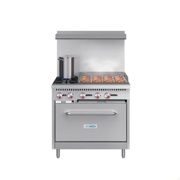 Koolmore 36 in. 2 Burner Commercial Natural Gas Range with 24 in. Griddle in Stainless-Steel - KM-CRG36-NG