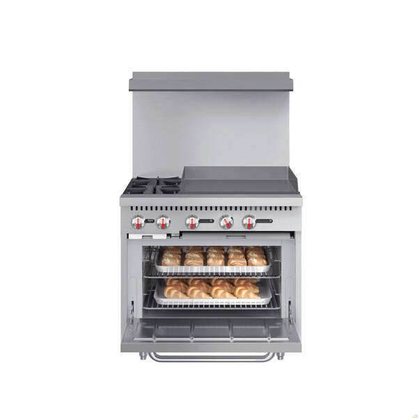 Koolmore 36 in. 2 Burner Commercial Natural Gas Range with 24 in. Griddle in Stainless-Steel - KM-CRG36-NG