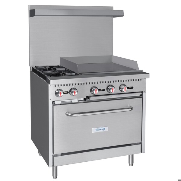 Koolmore 36 in. 2 Burner Commercial Natural Gas Range with 24 in. Griddle in Stainless-Steel - KM-CRG36-NG