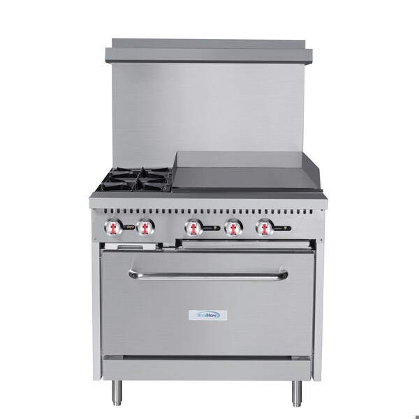 Koolmore 36 in. 2 Burner Commercial Natural Gas Range with 24 in. Griddle in Stainless-Steel - KM-CRG36-NG