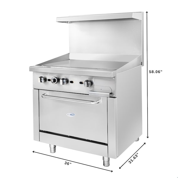 Koolmore Commercial 36'' Oven with 36'' Griddle Top with 90000 BTU - KM-CRG36G-NG