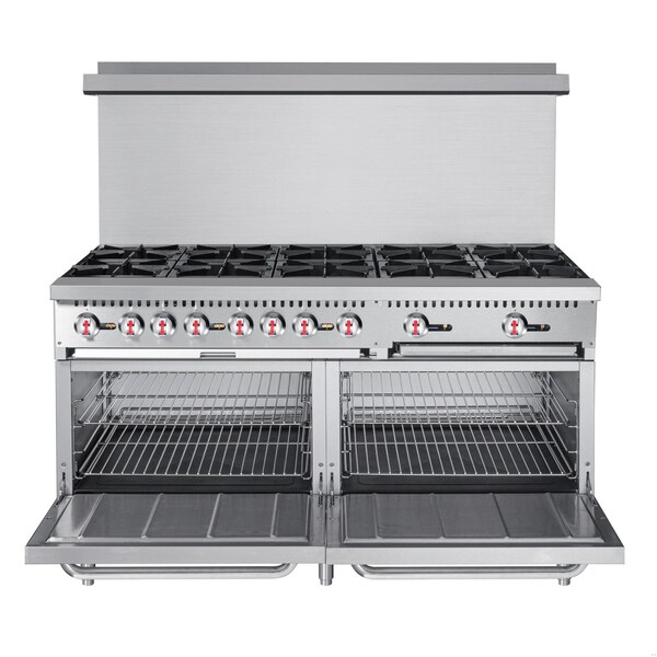 Koolmore 60 in. 10 Burner Commercial LP Range with Oven in Stainless-Steel - KM-CR60-LP