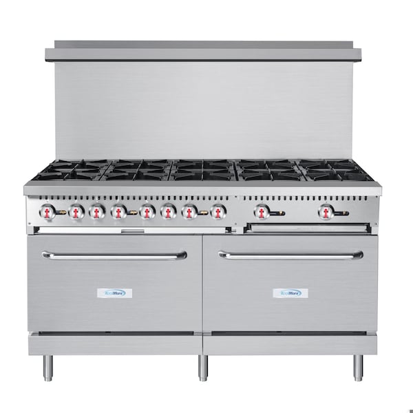 Koolmore 60 in. 10 Burner Commercial LP Range with Oven in Stainless-Steel - KM-CR60-LP