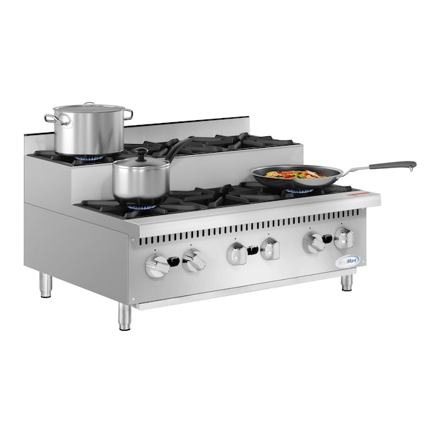 Koolmore 36 in. Commercial Six-Burner Step Up Gas Range, 156000 BTU in Stainless-Steel - KM-CRSU-36