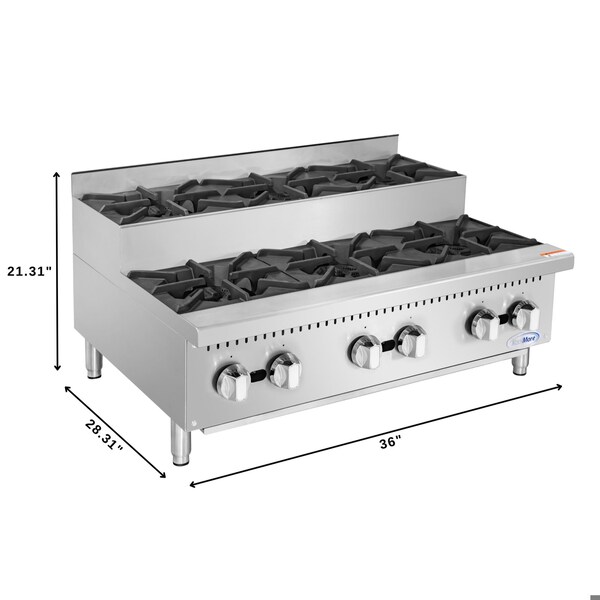 Koolmore 36 in. Commercial Six-Burner Step Up Gas Range, 156000 BTU in Stainless-Steel - KM-CRSU-36