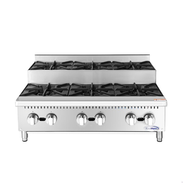 Koolmore 36 in. Commercial Six-Burner Step Up Gas Range, 156000 BTU in Stainless-Steel - KM-CRSU-36