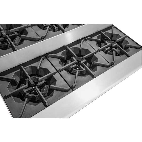 Koolmore 36 in. Commercial Six-Burner Step Up Gas Range, 156000 BTU in Stainless-Steel - KM-CRSU-36