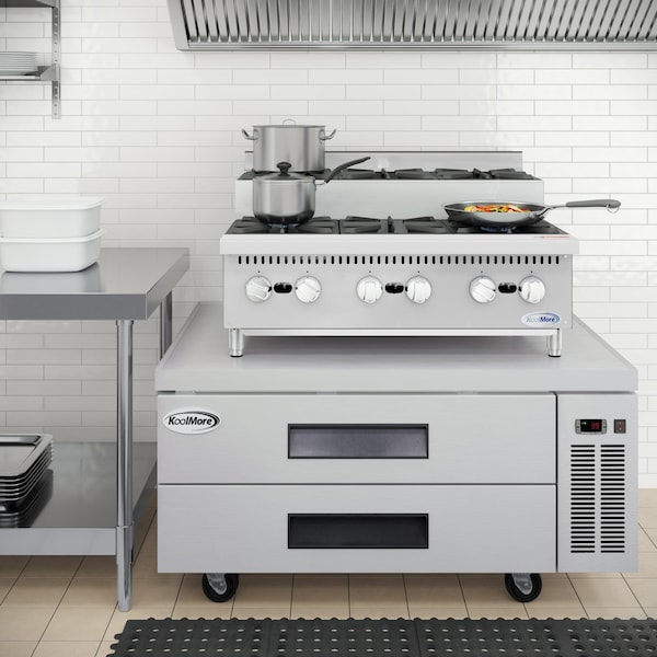 Koolmore 36 in. Commercial Six-Burner Step Up Gas Range, 156000 BTU in Stainless-Steel - KM-CRSU-36