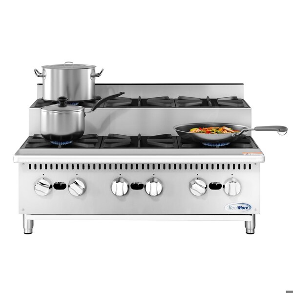 Koolmore 36 in. Commercial Six-Burner Step Up Gas Range, 156000 BTU in Stainless-Steel - KM-CRSU-36