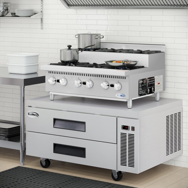 Koolmore 36 in. Commercial Six-Burner Step Up Gas Range, 156000 BTU in Stainless-Steel - KM-CRSU-36