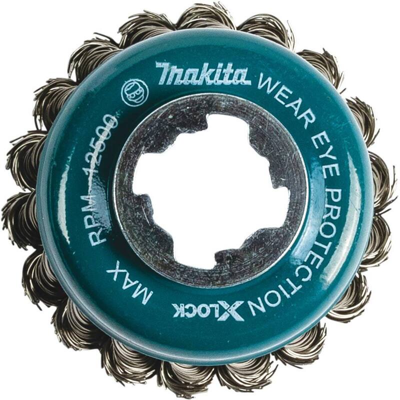 Sistema de cambio rápido X-Lock de Makita 3-1/8 in. Cepillo copa de alambre de nudos de acero inoxidable - D-72578