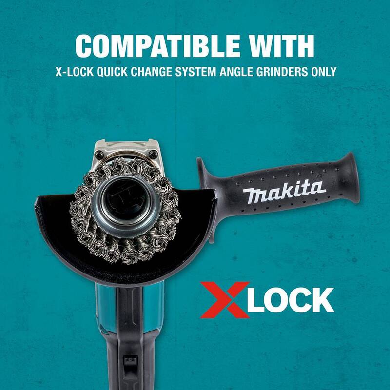 Sistema de cambio rápido X-Lock de Makita 3-1/8 in. Cepillo copa de alambre de nudos de acero inoxidable - D-72578