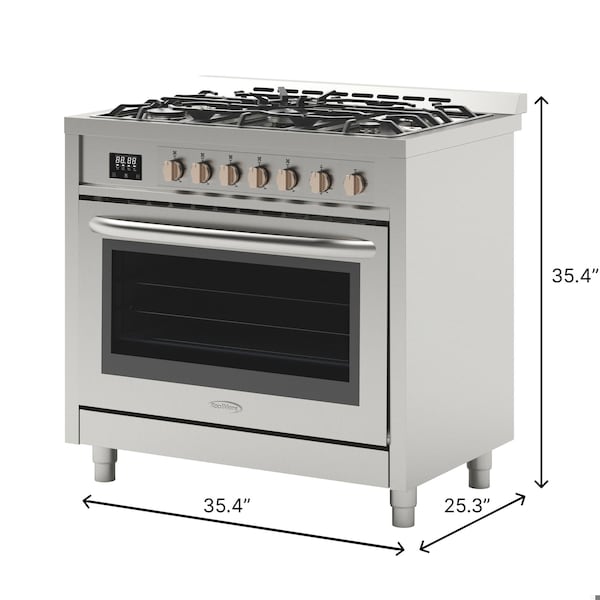 Koolmore 36 in. Stainless Steel Professional Gas range with Legs, . - KM-FR36GL-SS