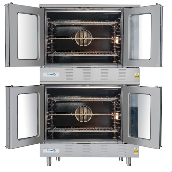 Koolmore 38 in. Full Size Double Commercial Natural Gas Convection Oven 108,000 BTU Total with Stacking Kit - KM-DCCO54-NG