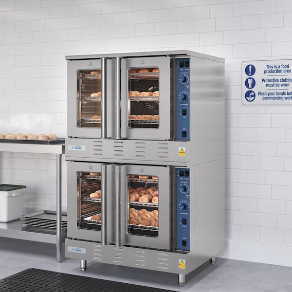 Koolmore 38 in. Full Size Double Commercial Natural Gas Convection Oven 108,000 BTU Total with Stacking Kit - KM-DCCO54-NG