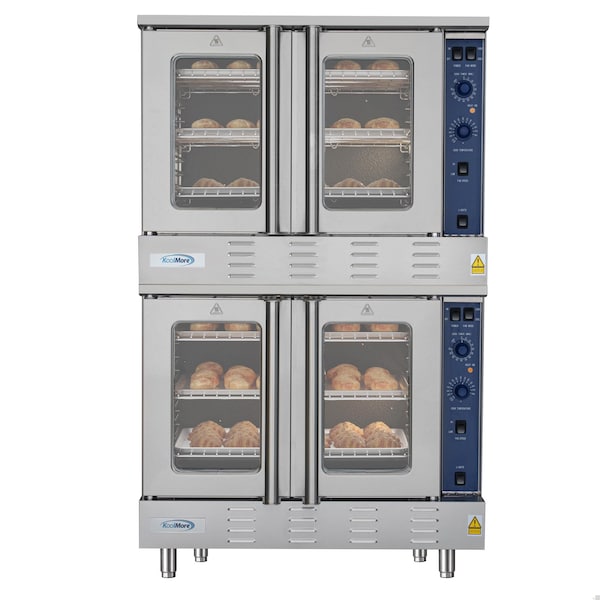 Koolmore 38 in. Full Size Double Commercial Natural Gas Convection Oven 108,000 BTU Total with Stacking Kit - KM-DCCO54-NG