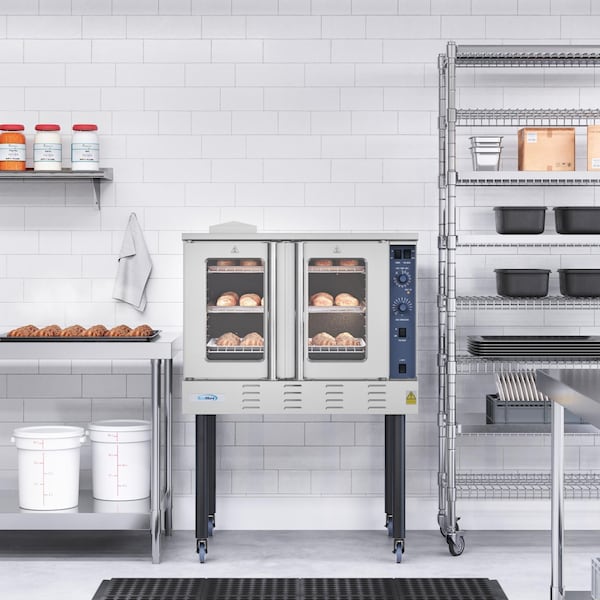 Koolmore 38 in. Full Size Single Deck Commercial Natural Gas Convection Oven 54,000 BTU with Casters - KM-CCO54-NGC