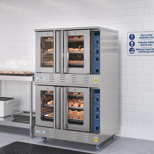 Koolmore 38 in. Full Size Double Commercial LP Convection Oven 108000 BTU Total w/ Stacking Kit and Casters - KM-DCCO54-LPC