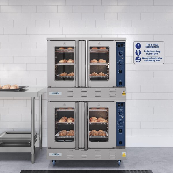 Koolmore 38 in. Full Size Double Commercial LP Convection Oven 108000 BTU Total w/ Stacking Kit and Casters - KM-DCCO54-LPC