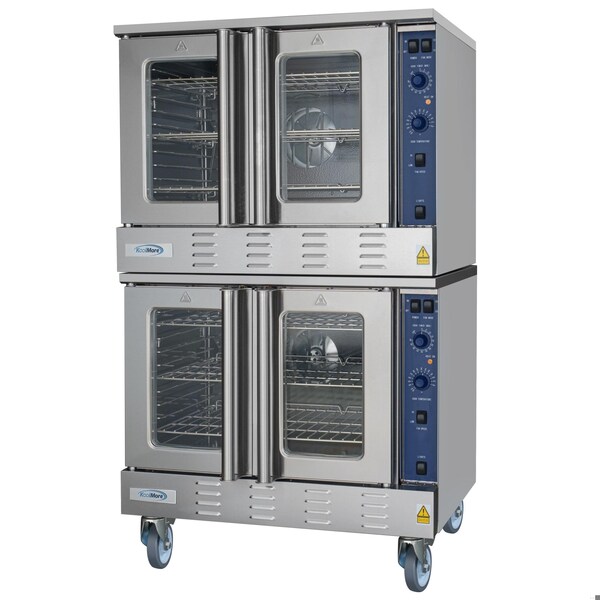 Koolmore 38 in. Full Size Double Commercial LP Convection Oven 108000 BTU Total w/ Stacking Kit and Casters - KM-DCCO54-LPC