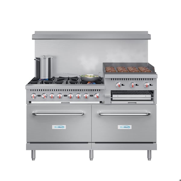 Koolmore 60 in. Commercial LP Range with 24 in. Griddle and Broiler in Stainless-Steel - KM-CRGB60-LP