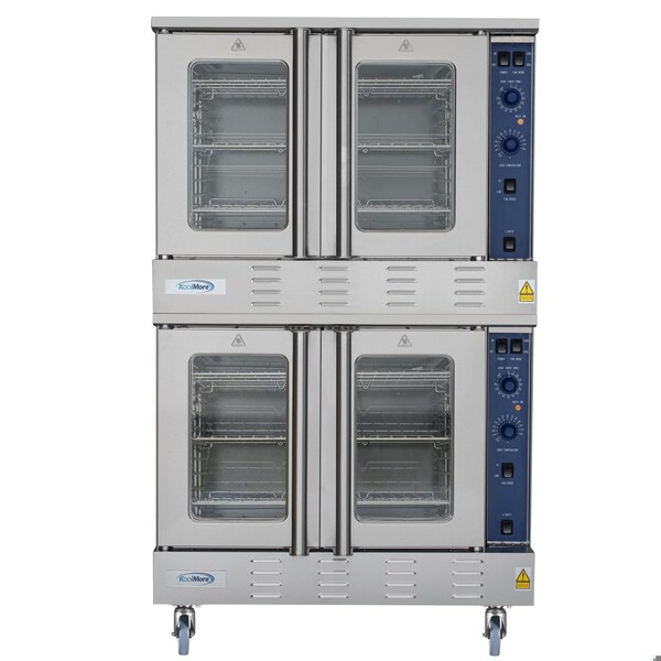 Koolmore 38 in. Full Size Double Natural Gas Convection Oven 108,000 BTU Total with Stacking Kit and Casters - KM-DCCO54-NGC