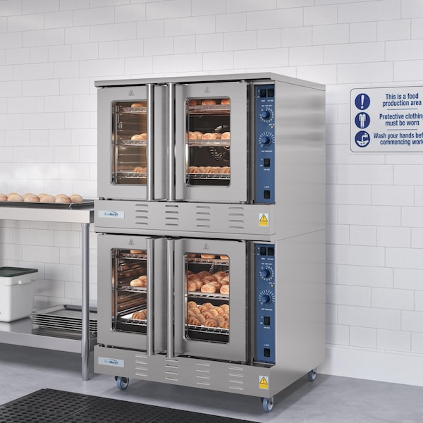 Koolmore 38 in. Full Size Double Natural Gas Convection Oven 108,000 BTU Total with Stacking Kit and Casters - KM-DCCO54-NGC