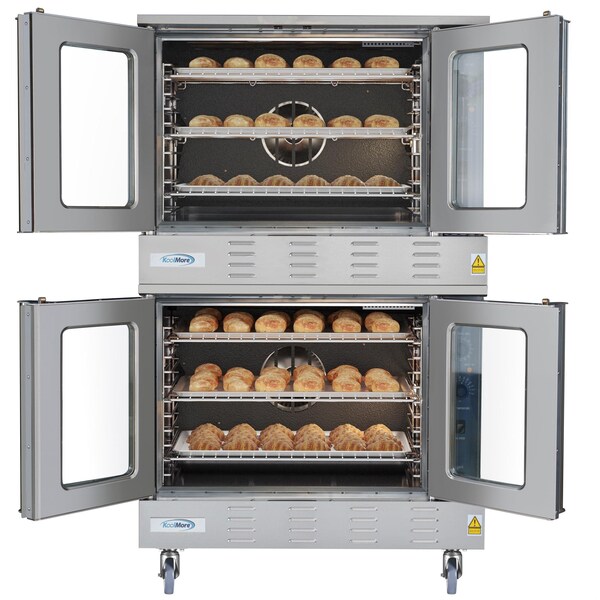 Koolmore 38 in. Full Size Double Natural Gas Convection Oven 108,000 BTU Total with Stacking Kit and Casters - KM-DCCO54-NGC