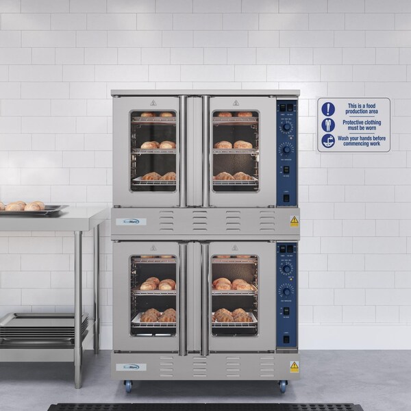Koolmore 38 in. Full Size Double Natural Gas Convection Oven 108,000 BTU Total with Stacking Kit and Casters - KM-DCCO54-NGC