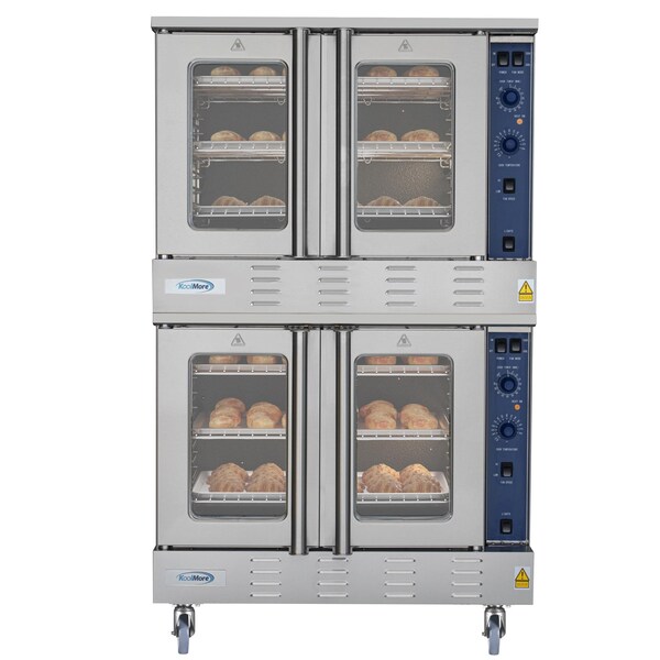 Koolmore 38 in. Full Size Double Natural Gas Convection Oven 108,000 BTU Total with Stacking Kit and Casters - KM-DCCO54-NGC